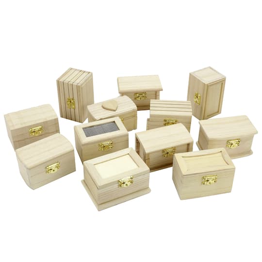 48 Pack Assorted Wooden Trinket Box By, Wooden Trinket Box With Lid